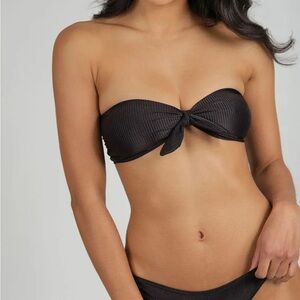 NWT - Lively - The Swim Ribbed Tie Front Bandeau - Size Medium - Black